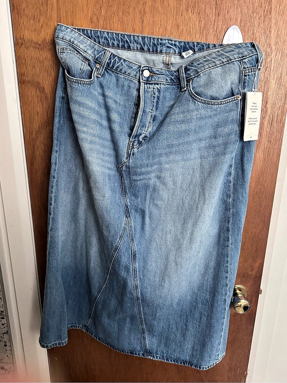 H&M Long Denim Skirt Denim Midi Skirt in Blue
